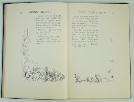 Milne, A.A - Winnie-The-Pooh. First Edition. num. illus (some full page, by Ernest H. Shepard), half title, pictorial map on e/ps.; original gilt-pictorial green cloth & gilt top, cr.8vo. 1926; Milne, A.A. - The House at